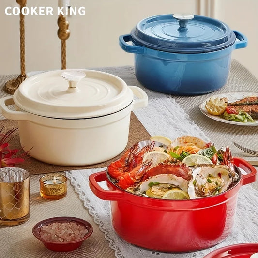 Cooking King 22/24CM Enamel Pot Cast Iron Pot Household Non-Stick   Stew Soup Pot Casserole Universal Induction Cooker Gas Stove