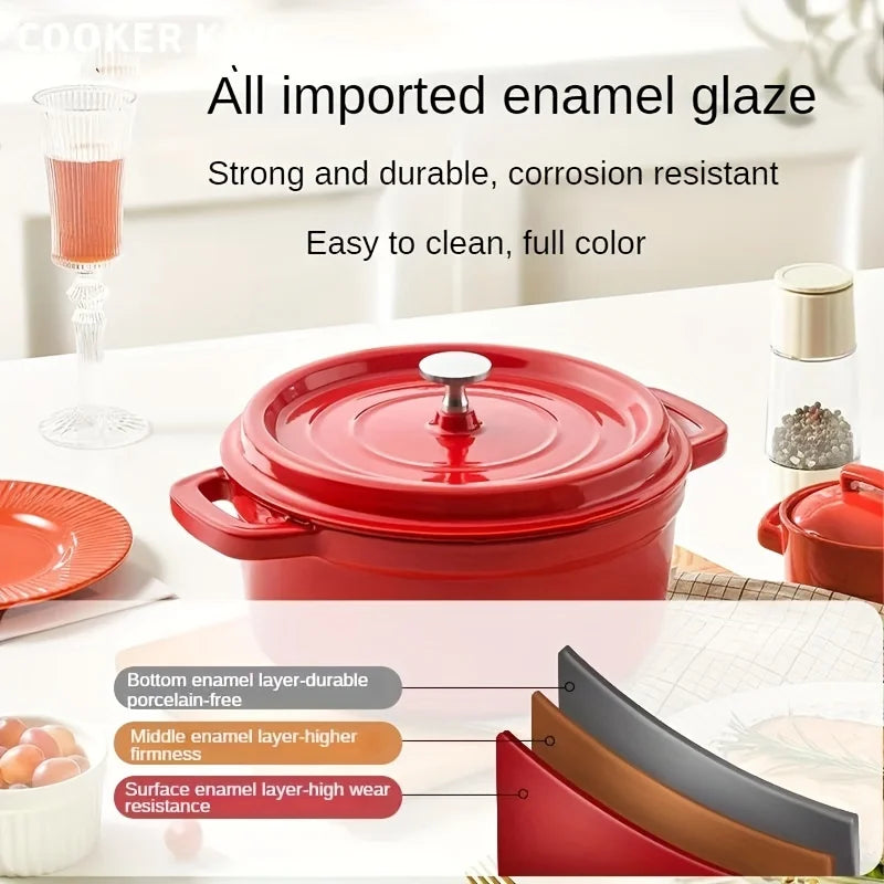 Cooking King 22/24CM Enamel Pot Cast Iron Pot Household Non-Stick   Stew Soup Pot Casserole Universal Induction Cooker Gas Stove